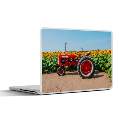 Produktbild von MuchoWow® Laptop Aufkleber Sticker Cover Traktor - Rot - Sonnenblume - Bauernhof - Blumen 25x18 cm - Laptop-Deko