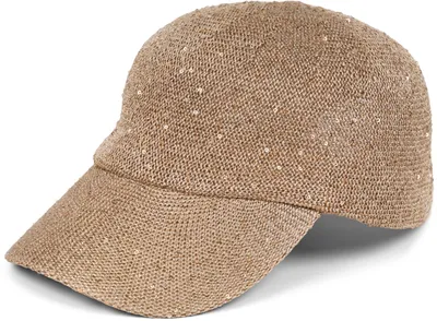 Produktbild von styleBREAKER Damen Sommer Baseball Cap gewebt mit Pailletten | Luftiges Basecap mit Metallschnalle verstellbar | Einfarbige Schildkappe für Strand und Freizeit