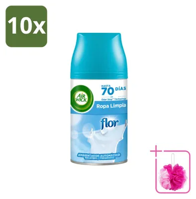 Image de 10 recharges Air Wick Freshmatic - Parfum Fleurs et Fraîcheur - 250 ml - Pack économique - 10 pièces
