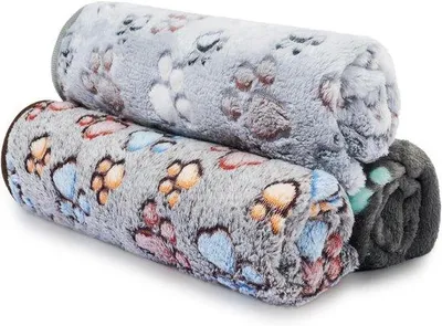 Immagine prodotto di Set di coperte calde in flanella per cani e gatti con motivo a zampe, ideali per divani, letti e auto, per cani di taglia piccola e media