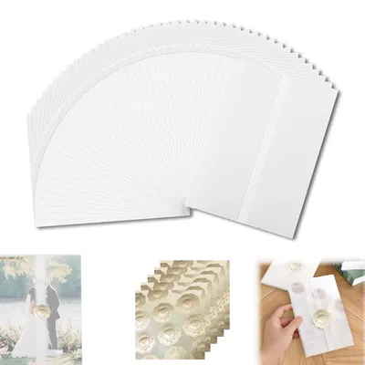 50 Vellum-Hüllen für Einladungen, 15x7 Zoll, transparent, mit Siegeln