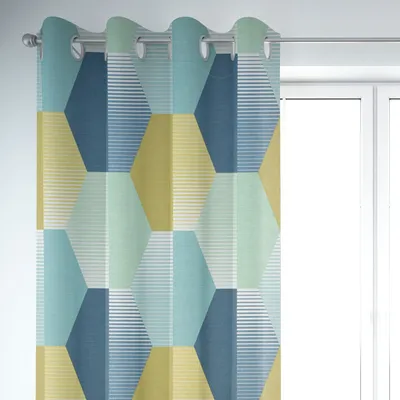Produktbild von SCHÖNER LEBEN. Vorhang geom. Retro Sechseck blau grün weiß 245cm Aufhängung Ösen