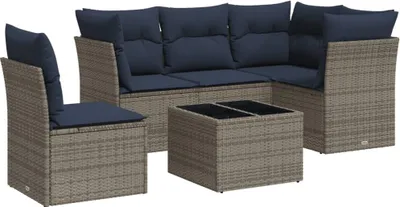 Produktbild von vidaXL 6-tlg. Garten-Sofagarnitur mit Kissen Grau Poly Rattan