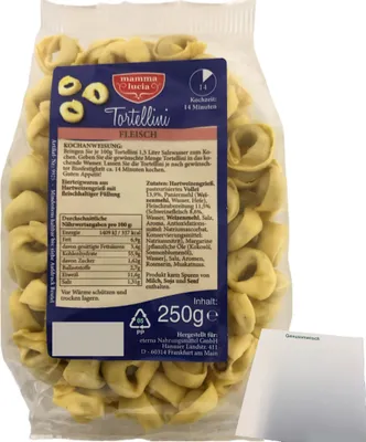 Produktbild von Mamma Lucia Tortellini mit Fleischfüllung (250g Packung) + usy Block