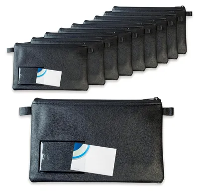 Produktbild von 10er Pack Banktaschen mit Reißverschluss und Beschriftungsfenster, Kunstleder schwarz für Dokumente bis A5