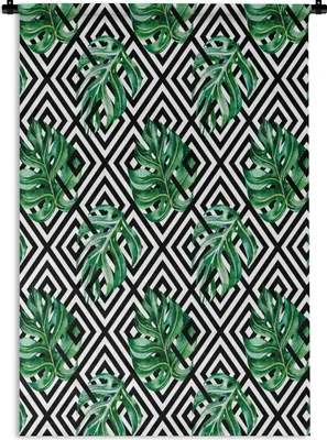 Produktbild von MuchoWow® Wandteppich Wandbehang Monstera - Abstrakt - Muster 90x135 cm Tapisserie Dekoration Wandtuch - Baumwolle - Wandskulptur