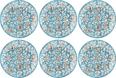 Produktbild von Casa Padrino Luxus Keramik Teller 6er Set Hellblau / Mehrfarbig Ø 40 cm - Handgefertigte & handbemalte Essteller mit Blumendesign - Hotel & Restaurant Accessoires - Luxus Qualität -  Italy