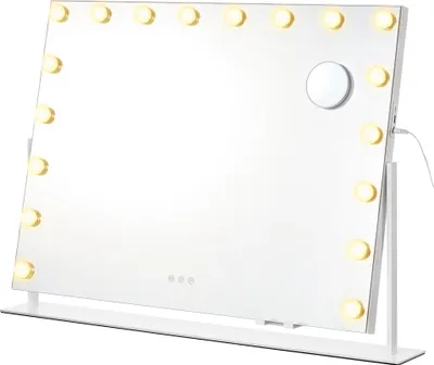 Produktbild von SONGMICS Make-up Spiegel mit LED-Beleuchtung, Kosmetikspiegel, Touch-Steuerung, Handyhalter, 3 Lichtfarben, 80 x 60 cm, weiß