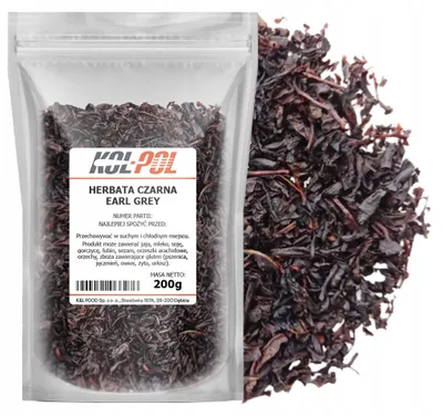Zdjęcie produktu dla HERBATA CZARNA EARL GREY CEYLON 200g Liściasta aromatyczna jakość Kol-Pol