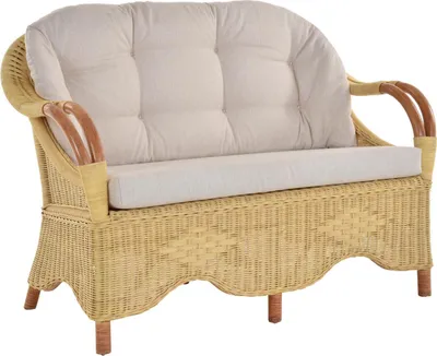 Produktbild von KRINES HOME Wintergarten Rattansofa Natur Rattan Sofa Zweisitzer Wohnzimmer Couch Rattanmöbel (Creme/Terracotta, 2-Sitzer)