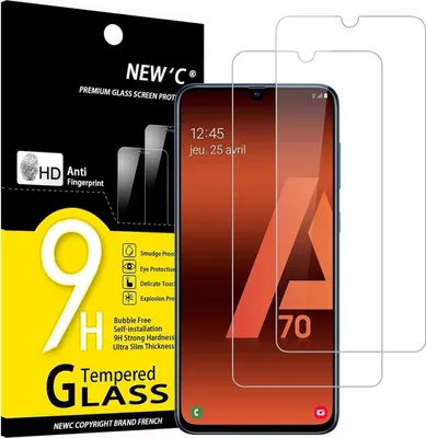 Produktbild von Schutzglas für Samsung Galaxy A70, 2 Stück, Panzerfolie 9H Härte 0.33mm Transparent