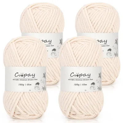 Obrázok produktu pre Chenilleová priadza na háčkovanie a pletenie, 4 x 100 g, farba pokožky, 100% polyester