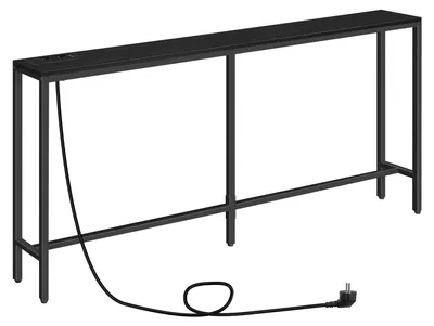 Consoletafel mit Ladestation, 160 cm, Schwarz, Industrie-Stil
