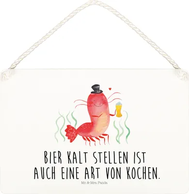 Produktbild von Mr. & Mrs. Panda Schild Hummer Weizen DIN A5 - Weiß - Geschenk, Gasthaus, wandhänger, Meer, Türschild, wandtafel, Junggeselle, Holzschild, Wandbild Holz, Bier, Wirtschaft