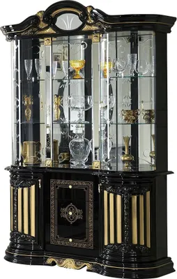 Produktbild von Barock Vitrine Bella 5-Türig in Schwarz/Gold Hochglanz