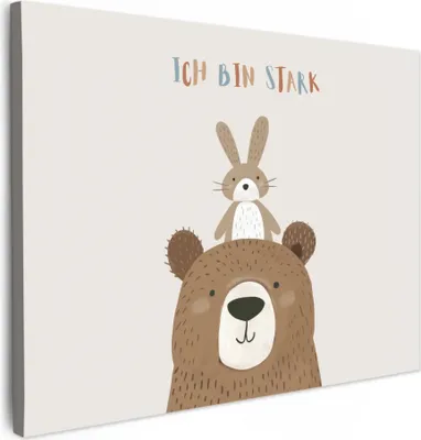 Obrázek produktu pro OneMillionCanvasses® - Plátno - Medvěd - Králík - Béžová - Zvířata - Citát, nástěnný obraz, nástěnné dekorace obrázky do obývacího pokoje, 70x50cm