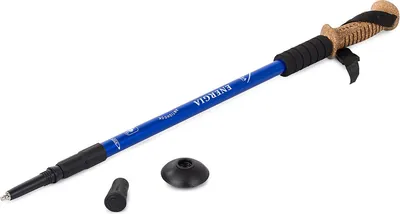 Produktbild von 2 Stück Nordic Walking Walking Stock - Korkstock - Trekking Stock - Blau - Antishock - 135cm max - Länge gefaltet 64cm -