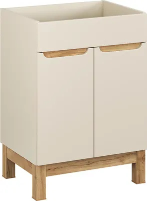 Produktbild von Badezimmer-Waschbeckenschrank mit 60 cm Breite in kaschmir mit Eiche, 2 Türen - SOLNA-56-CASHMERE