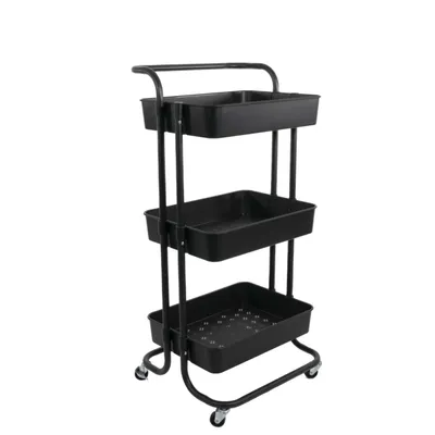 Immagine prodotto di Intirilife carrello a 3 livelli in nero - 42 x 37 x 85,5 cm - Carrello portavivande con maniglia Carrello portaoggetti per cucina bagno ufficio ecc.