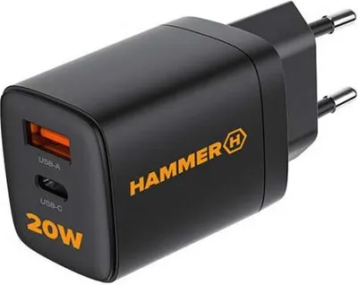Produktbild von Hammer 20W PD USB-C Netzladegerät Dual-Port Schwarz - Schnellladung