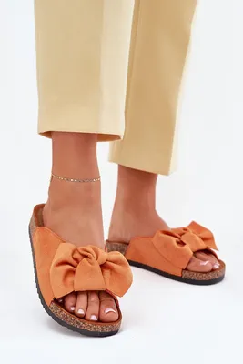 Productafbeelding van Damen slippers met kurken zool en strik, oranje, model Seressa, maat 39