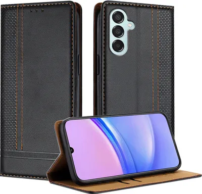 Produktbild von Handyhülle für Samsung Galaxy M15 Leder Flip Klappbare Schutzhülle mit Standfunktion Schwarz