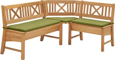 Produktbild von Eckbank Delbin aus Massivholz 139 x 179 x 87 Küchenbank massiv Wildeiche geölt/Grün 12157