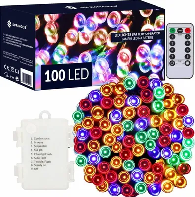 Obrázek produktu pro LED světelný řetěz - 10m, 100LED, 8 funkcí, ovladač, 3xAA, IP44, multicolor