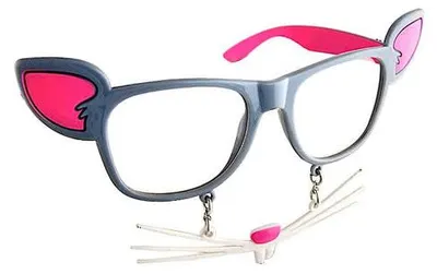 Produktbild von Brille mit Mausezähnchen, Mauseöhrchen, rosa Bügelinnenseite, klaren Gläsern und Kettchen