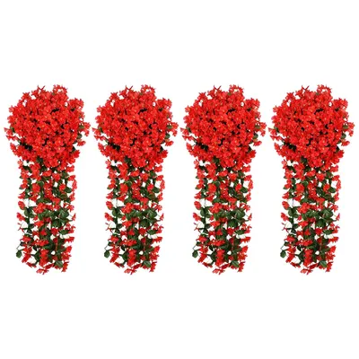 Produktbild von 4 Stück 90cm Kunstpflanze Hängepflanze Hängend Künstliche Blumen für Garten Hof, Rot