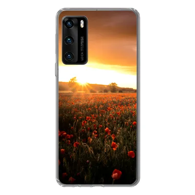 Produktbild von MuchoWow® Handyhülle Schutzhülle Hülle für Huawei P40 Sonnenuntergang über den Mohnblumen in England Silikon Softcase Handy Hülle - Handytasche