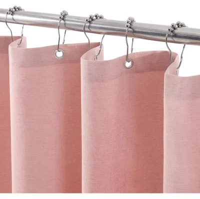 Obrázek produktu pro Závěs do sprchy z lnu s kovovými kroužky, rozměry 122x182 cm, růžová barva, voděodolný, proti plísním, textilní