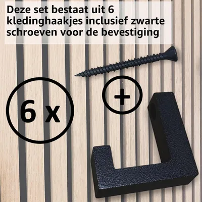 Zdjęcie produktu dla Wieszak haczyki panel akustyczny - Czarny - Zestaw 6 szt. - Pionowy