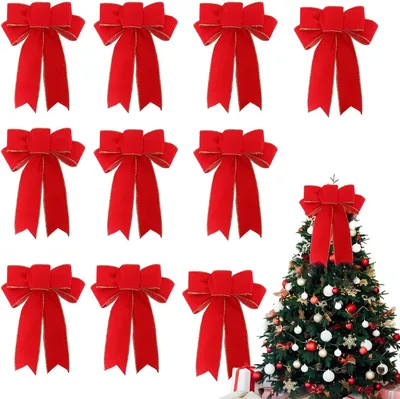 Produktbild von 10 rote Samtschleifen, 19 x 24 cm, Christbaumschmuck, Weihnachtsgeschenke