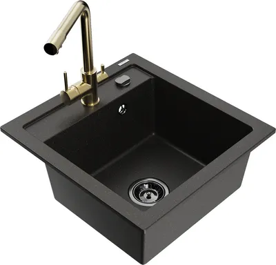 Produktbild von Mexen Vito 1-Becken-Granit-Spüle mit Mischbatterie Duero, Schwarz/Gold metallisch - 6503-75-671600-50-B