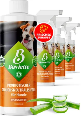 Produktbild von BAVIETTE Geruchsentferner Hund Konzentrat 500 ml – Geruchsneutralisierer mit Mikroorganismen für Hundebett, Möbel & Auto