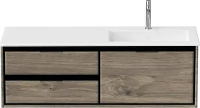 Produktbild von Sanox Badmöbel-Set Loft BxHxT 140,5 x 47 x 45,5 cm Frontfarbe espresso mit Waschtisch Mineralguss weiß Griff chrom 84752