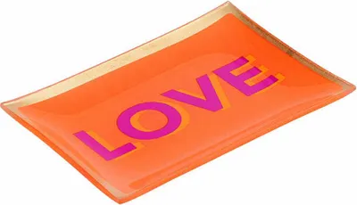 Image de Gift Company Assiette en verre Love Plates Love M, assiette décorative, bol, verre, orange, or, 10 x 14 cm, 1088204011