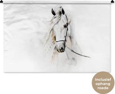 Produktbild von MuchoWow® Wandteppich Wandbehang Pferd - Aquarell - Tiere - Weiß 120x80 cm Tapisserie Dekoration Wandtuch - Wanddekorationen - Wandtücher