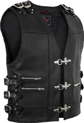 Produktbild von Herren Lederweste Kutte Bikerweste Lederkutte Clubweste Schnallen Weste Custom(XL)