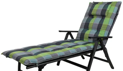 Sun Garten Sylt Hochlehner Auflage - Grün Kariert 120x50x9 Cm - Gemütliche Polsterung Für Gartenstühle