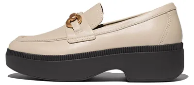 Zdjęcie produktu dla FitFlop F-Luma, skórzane mokasyny na grubej podeszwie typu demi-wedge, kolor beżowy, rozmiar 37