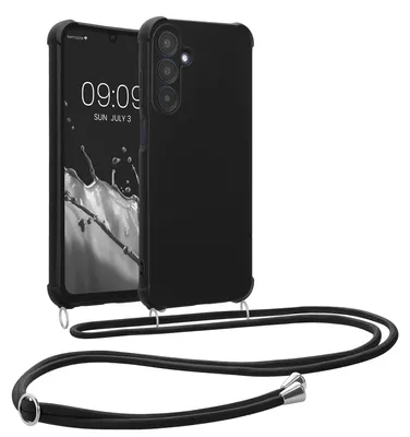 Produktbild von kwmobile Necklace Case kompatibel mit Samsung Galaxy A25 Hülle - Cover mit Kordel zum Umhängen - Silikon Schutzhülle Schwarz