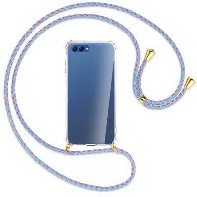 Produktbild von Handykette Backcover-Schutzhülle mit Band (Metall goldfarben) für Honor View 10 / V10 - pink/mint