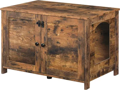 Image de Maison pour chats avec porte et cloison Banc avec espace de rangement Caisse robuste pour ranger la litière du chat Salon Entrée EBF03MW01