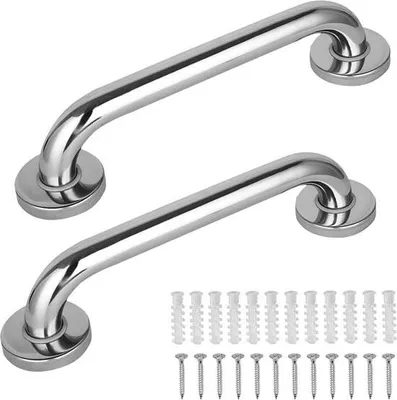 Produktbild von Sichere Haltegriffe für Bad und Toilette – Rutschfester Duschgriff für Senioren und Kinder – 40 cm lange Halterungen aus Edelstahl – 2er-Pack