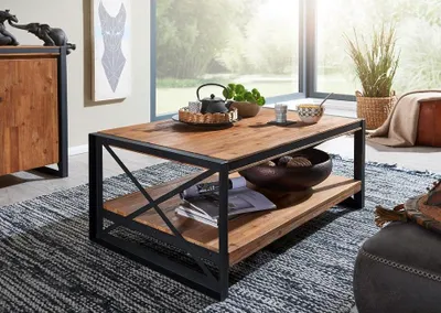 Produktbild von Couchtisch 110x70cm 'Montreux' Akazie & Metall schwarz