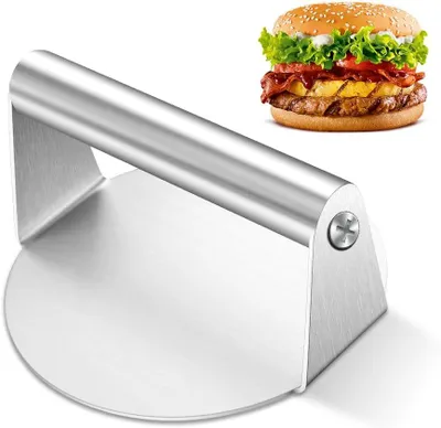 Zdjęcie produktu dla Prasa do hamburgerów 14 cm, stal nierdzewna, powłoka nieprzywierająca, do grilla i BBQ