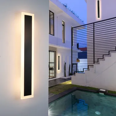 Zdjęcie produktu dla ZMH Zewnętrzny kinkiet LED Czarny IP54 Wodoodporne oświetlenie ścienne Nowoczesne zintegrowane diody LED Ciepła biel 3000K 50CM 10W Prostokątny