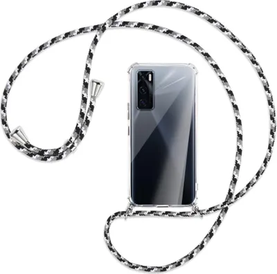 Produktbild von Handykette Backcover-Schutzhülle mit Band (Metall silberfarben) für vivo V20 SE (V2022) / Y70 - schwarz/grau/weiß